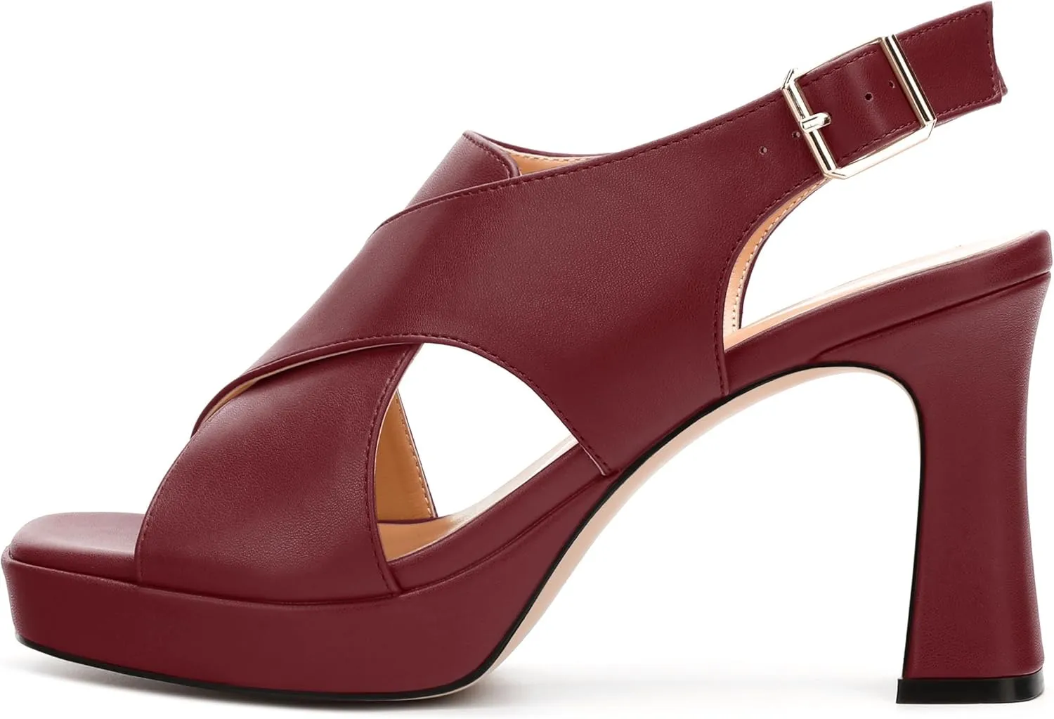 Platform Sandals, Buckle Slingback High Heels for Women, Square Open Toe Fashion Solid Block Heeled Sandal