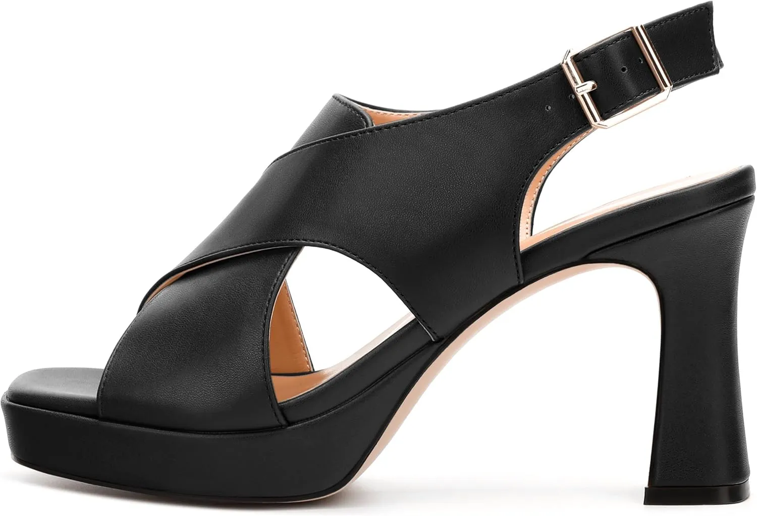 Platform Sandals, Buckle Slingback High Heels for Women, Square Open Toe Fashion Solid Block Heeled Sandal