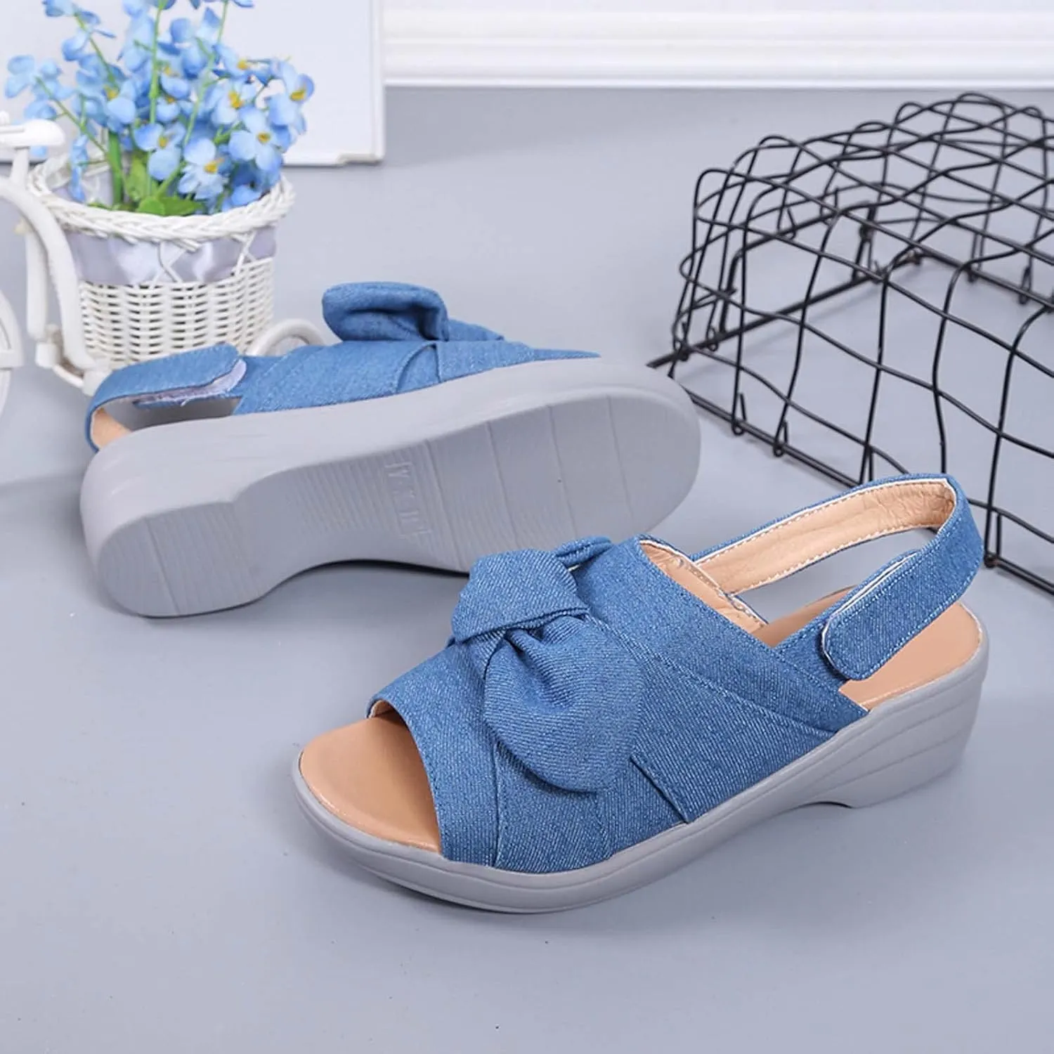 Platform Sandals Women Chunky Heel Bow Knot Fish Mouth Open Toe Back Straps Hook and Loop Thick High Heel Sandals Summer Dressy Casual Ladies Shoes