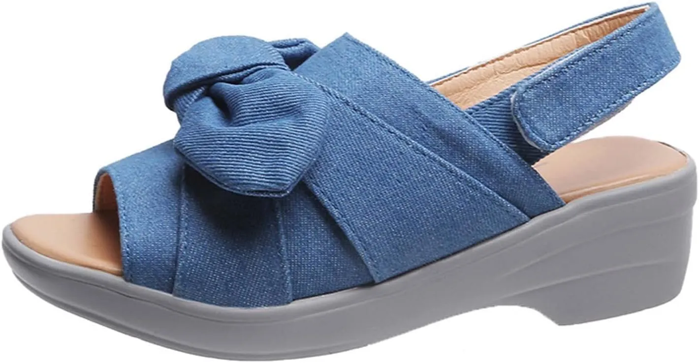 Platform Sandals Women Chunky Heel Bow Knot Fish Mouth Open Toe Back Straps Hook and Loop Thick High Heel Sandals Summer Dressy Casual Ladies Shoes