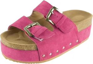 Platform Sandals Women Chunky Y2K, Women's Suede Slip On Flatform Slippers Comfortable with Cork Footbed Studded Flatform Sandals Adjustable Buckle Straps Flat Clogs Open Toe Slide Sandal