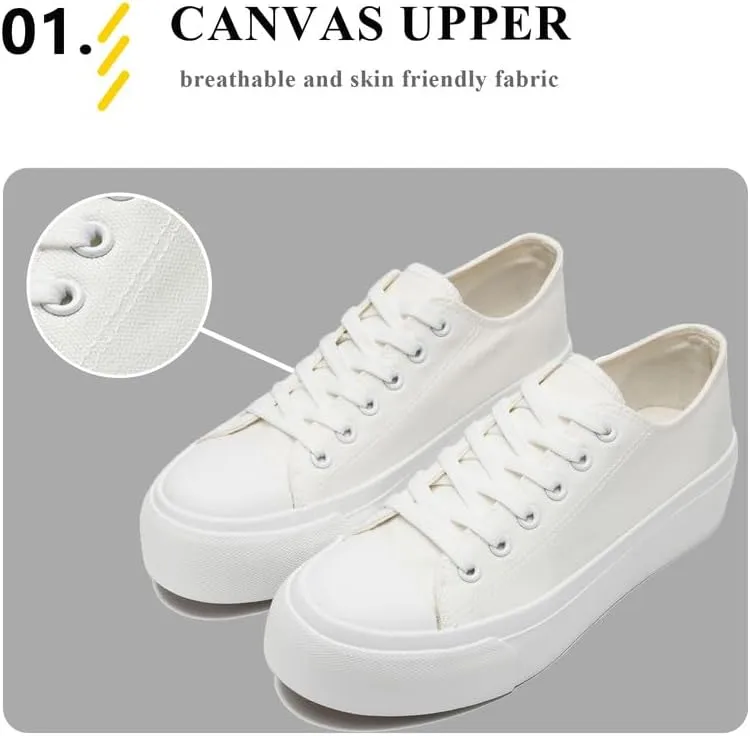 Platform Sneakers for Women Men Low Top Canvas Shoes for Women Classic Lace Up Canvas Platform Shoes Casual Tennis Walking Sneakers