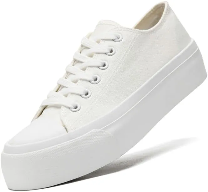 Platform Sneakers for Women Men Low Top Canvas Shoes for Women Classic Lace Up Canvas Platform Shoes Casual Tennis Walking Sneakers