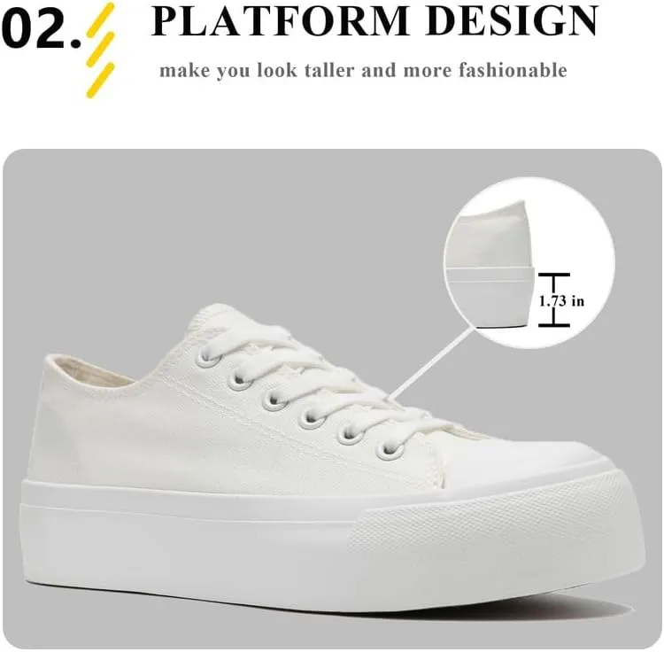 Platform Sneakers for Women Men Low Top Canvas Shoes for Women Classic Lace Up Canvas Platform Shoes Casual Tennis Walking Sneakers