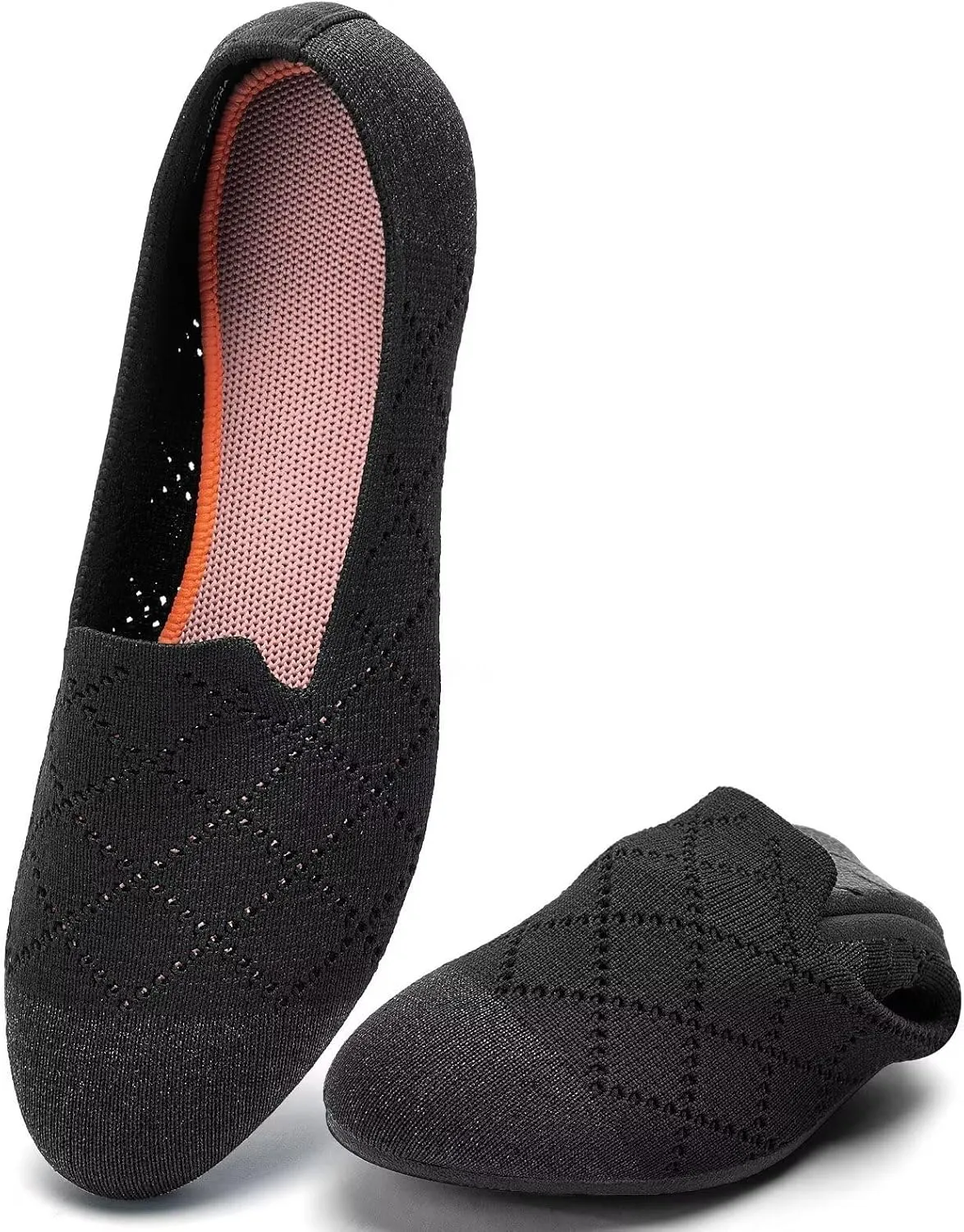 poemlady Women’s Ballet Flat Shoes Dress Shoes Knit Round Toe Slip On Ballerina Walking Flats Shoes for Woman Low Wedge Casual