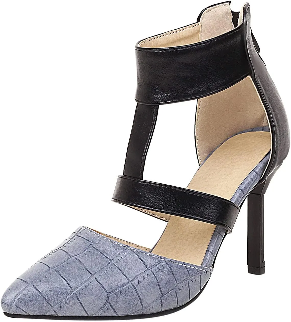 Pointed Toe Stilettos for Women Dressy Summer Fashion Back Zip Ankle Strap Hollow Closed Toe Super High Heel Sandals Comfy Casual Plaid Shoes