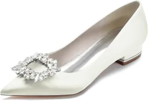 Pointed Toe Wedding Flats for the Bride Rhinestones Satin Bridal Flats Slip on Prom Evening Party Dress Shoes