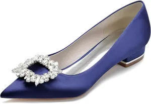 Pointed Toe Wedding Flats for the Bride Rhinestones Satin Bridal Flats Slip on Prom Evening Party Dress Shoes