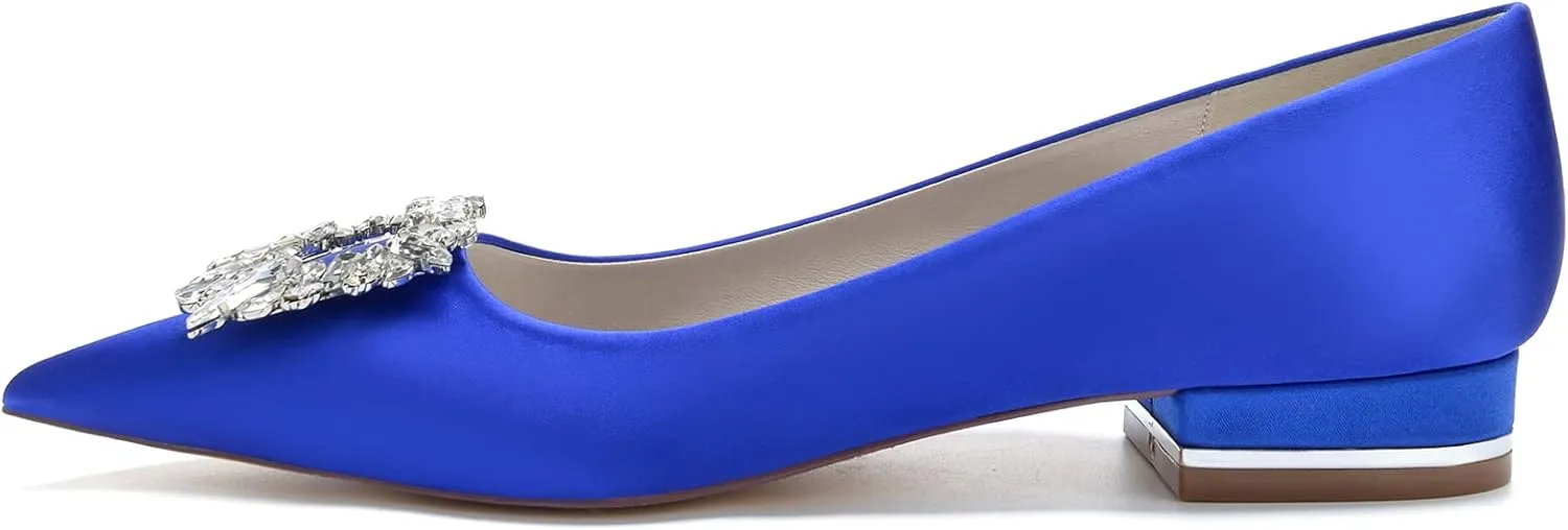 Pointed Toe Wedding Flats for the Bride Rhinestones Satin Bridal Flats Slip on Prom Evening Party Dress Shoes