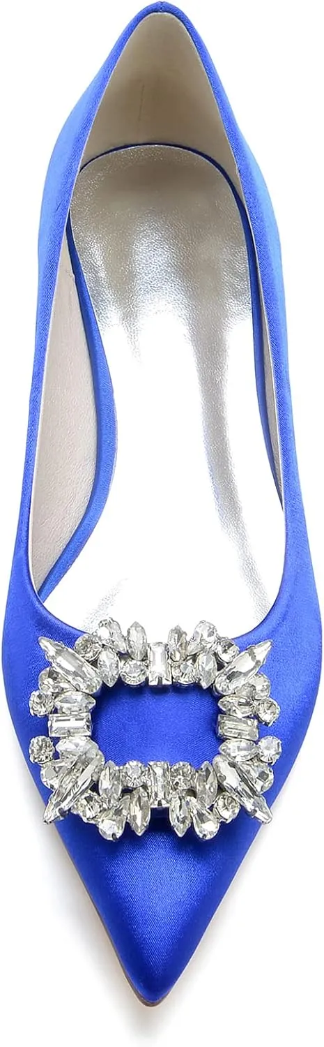 Pointed Toe Wedding Flats for the Bride Rhinestones Satin Bridal Flats Slip on Prom Evening Party Dress Shoes