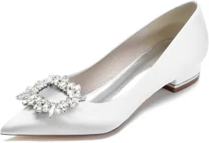 Pointed Toe Wedding Flats for the Bride Rhinestones Satin Bridal Flats Slip on Prom Evening Party Dress Shoes