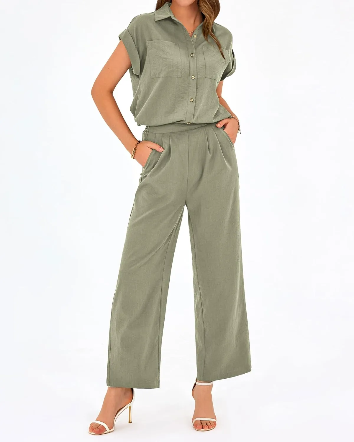 PRETTYGARDEN Womens 2 Piece sets Summer Cap Sleeve Tops Palazzo Pants Dressy Casual Vacation Travel Outfits Tracksuits