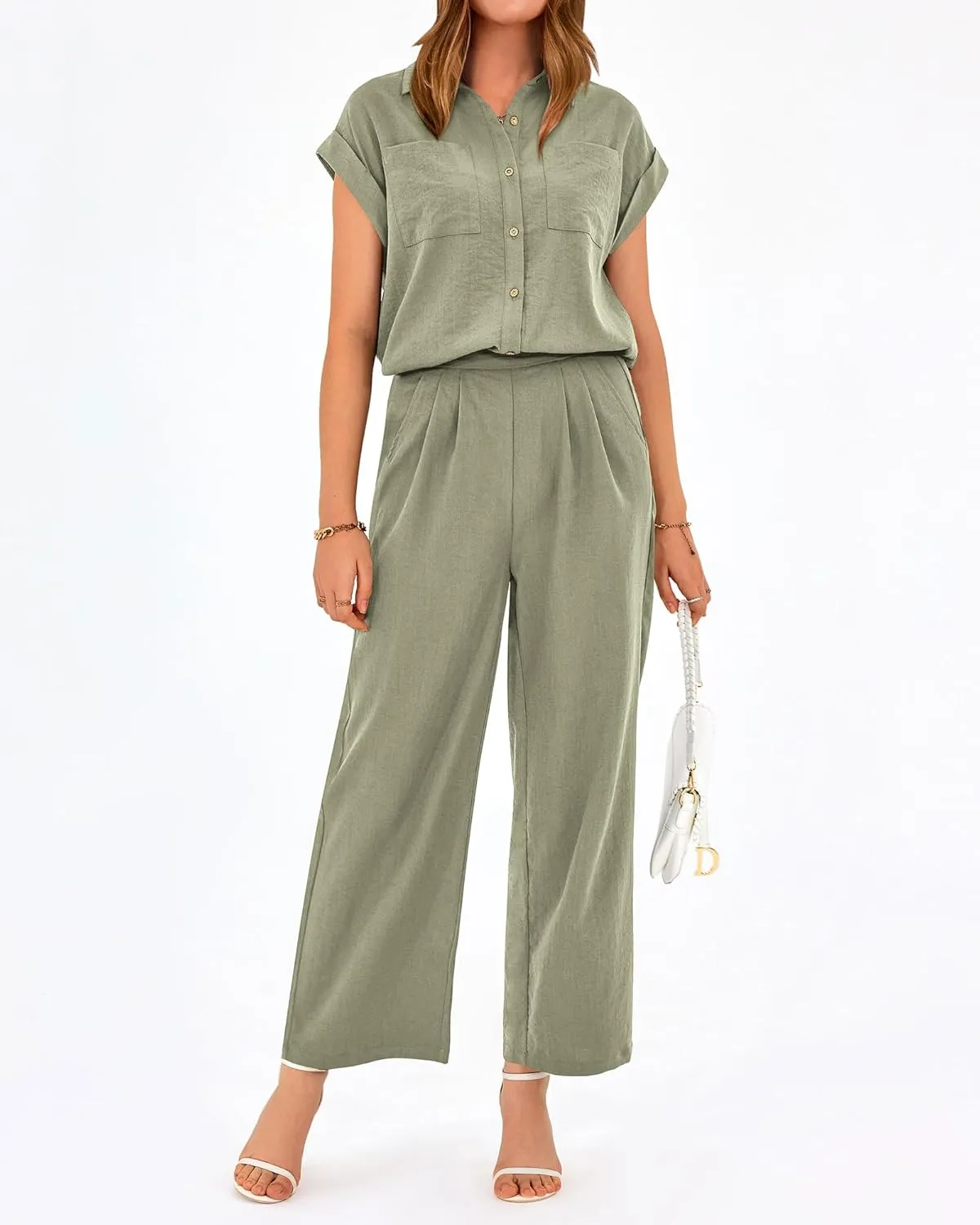 PRETTYGARDEN Womens 2 Piece sets Summer Cap Sleeve Tops Palazzo Pants Dressy Casual Vacation Travel Outfits Tracksuits
