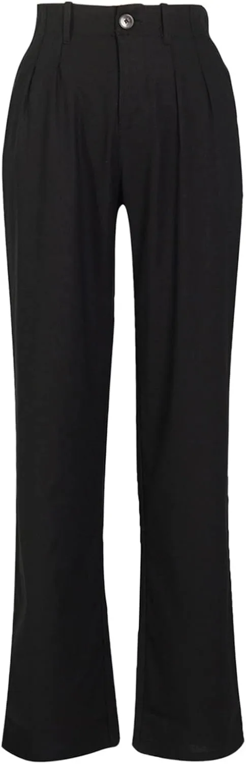 PTOLOCIF Womens Casual Cotton Linen Pants Wide Leg Casual Palazzo Pants Cotton Linen Lounge Beach Summer Pant with Pockets