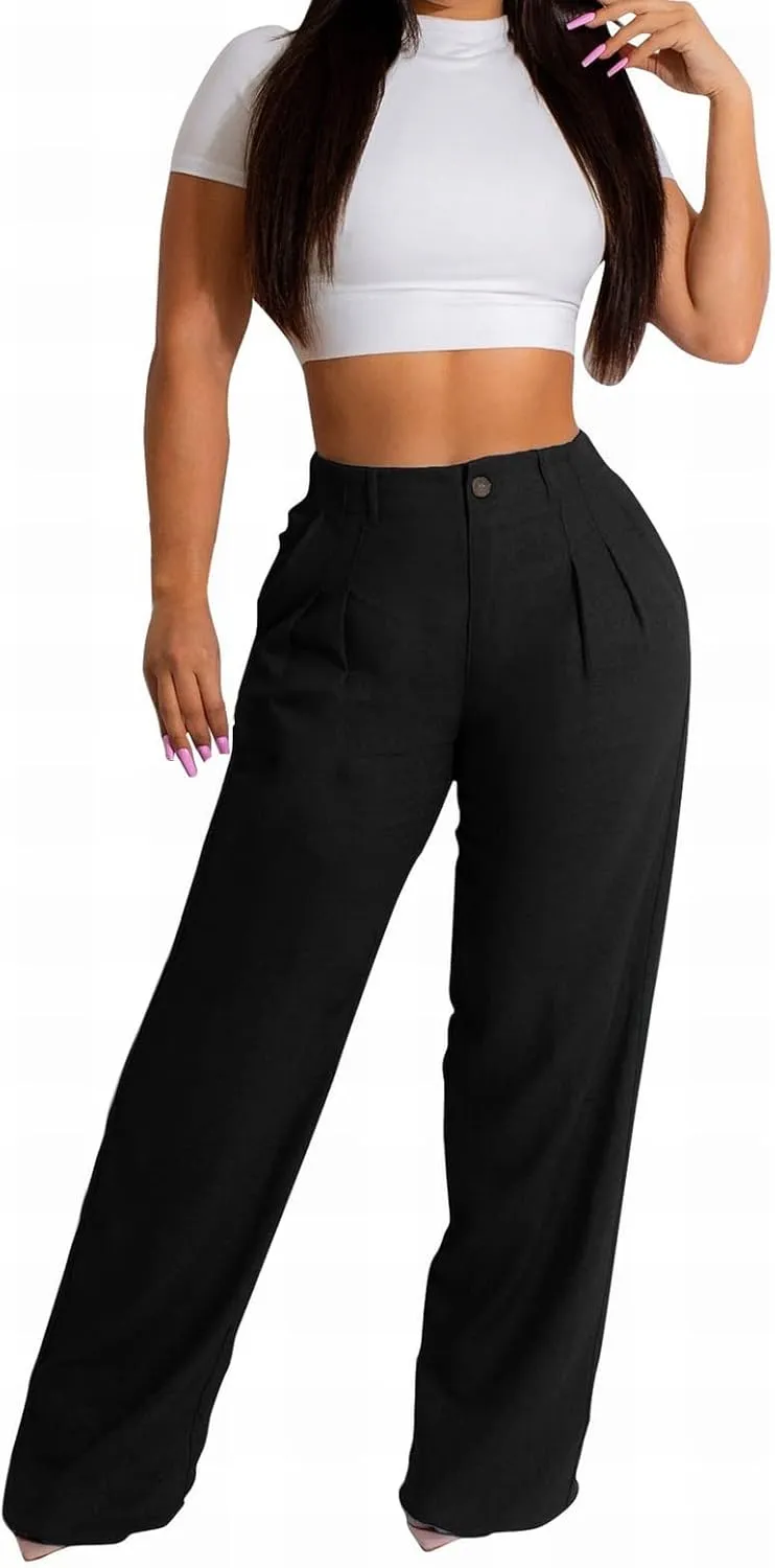 PTOLOCIF Womens Casual Cotton Linen Pants Wide Leg Casual Palazzo Pants Cotton Linen Lounge Beach Summer Pant with Pockets