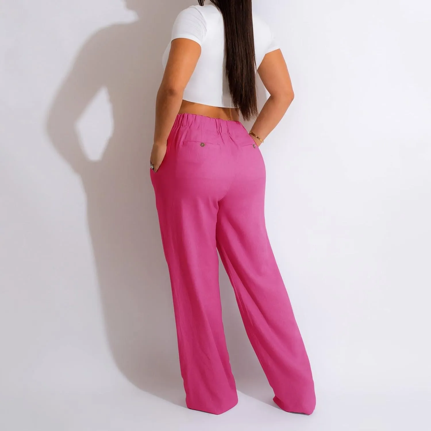 PTOLOCIF Womens Casual Cotton Linen Pants Wide Leg Casual Palazzo Pants Cotton Linen Lounge Beach Summer Pant with Pockets
