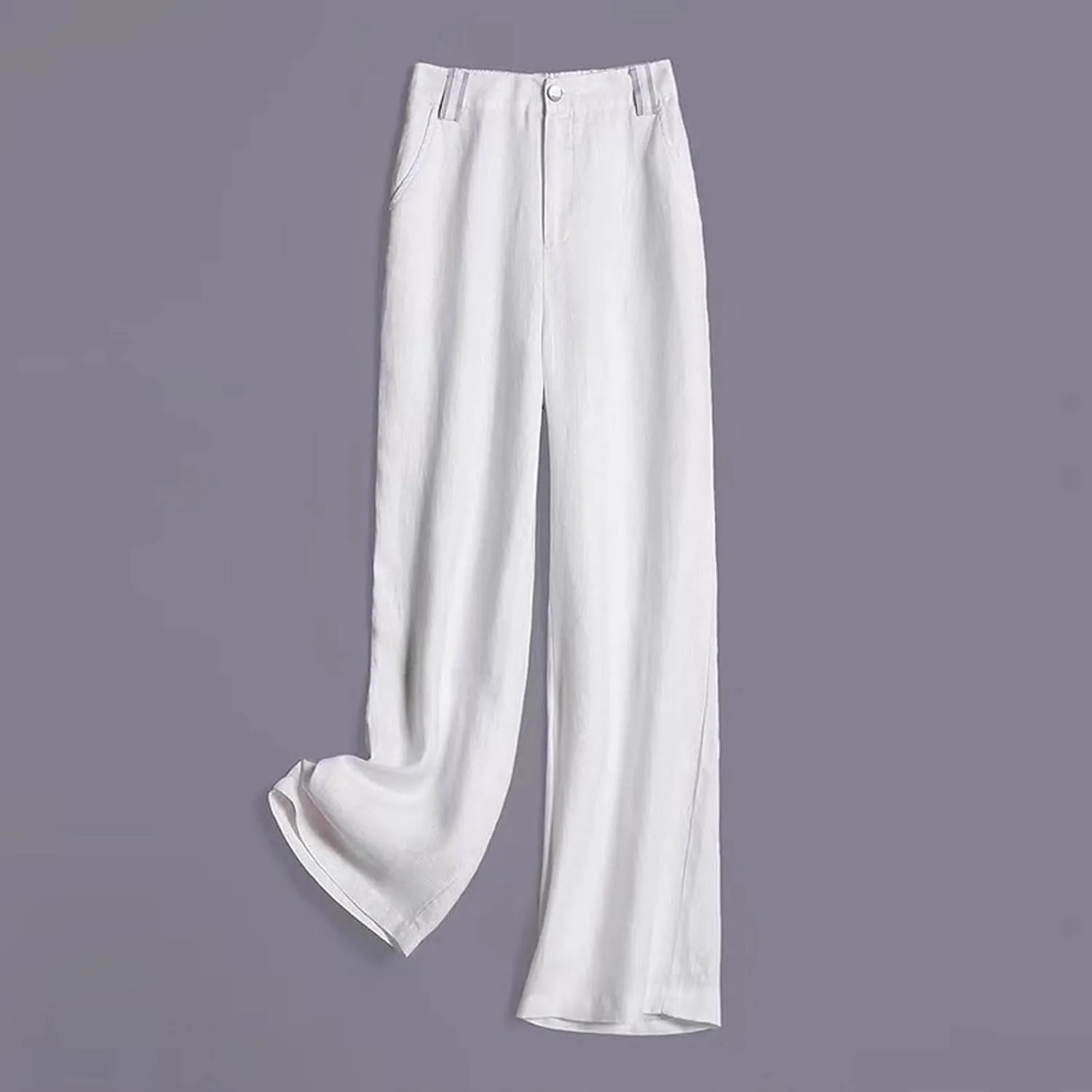 PTOLOCIF Womens Cotton Linen Pants Baggy Wide Leg Trousers Casual Patchwark Elastic Waist Harem Linen Pants with Pcokets