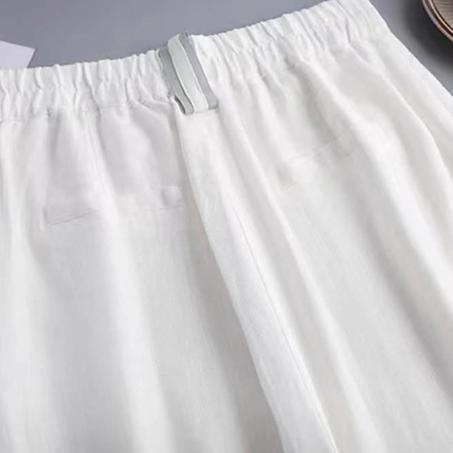 PTOLOCIF Womens Cotton Linen Pants Baggy Wide Leg Trousers Casual Patchwark Elastic Waist Harem Linen Pants with Pcokets