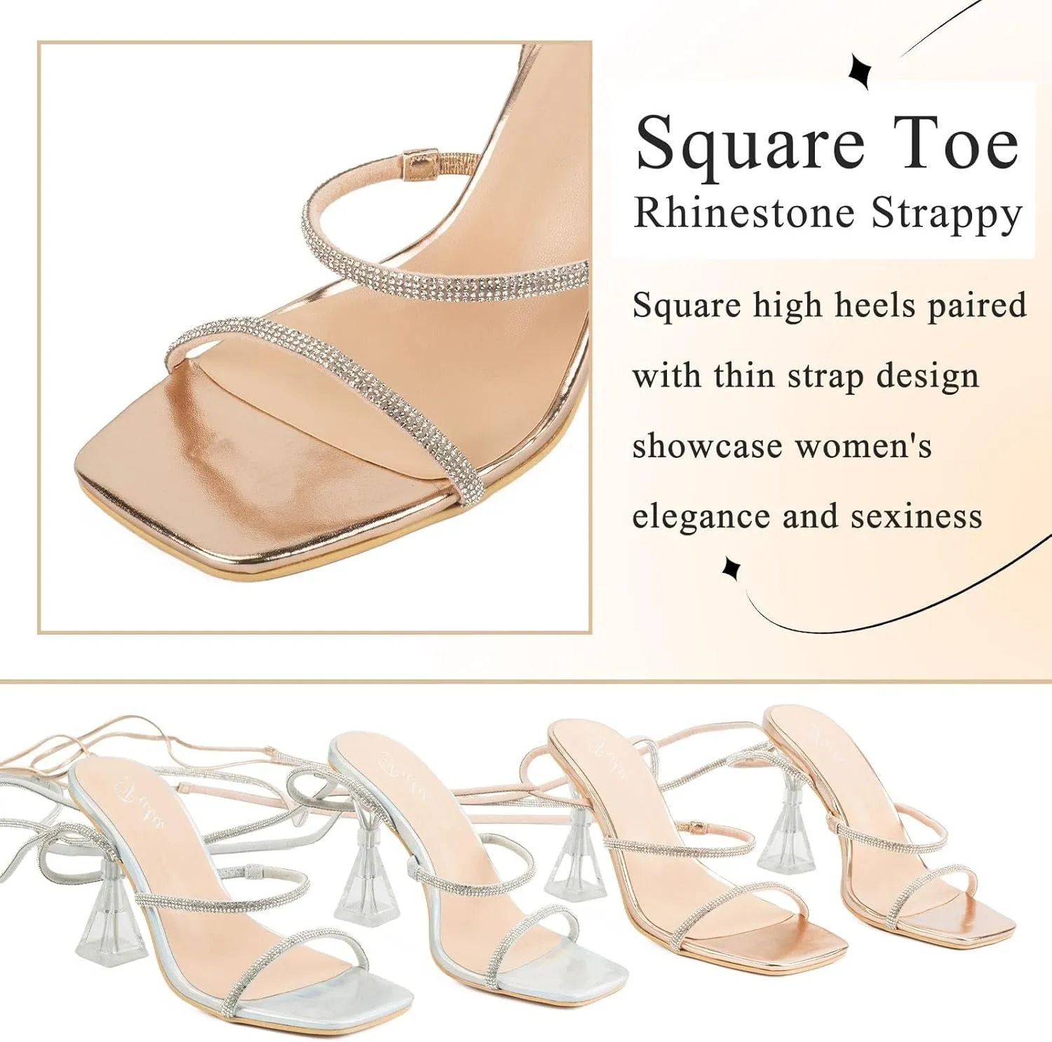 Putu Strappy Sexy Heels for Women Rhinestone Dressy Sandals Clear High Heels