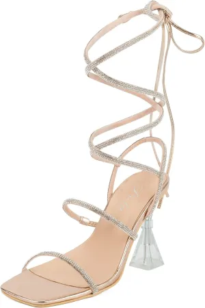 Putu Strappy Sexy Heels for Women Rhinestone Dressy Sandals Clear High Heels