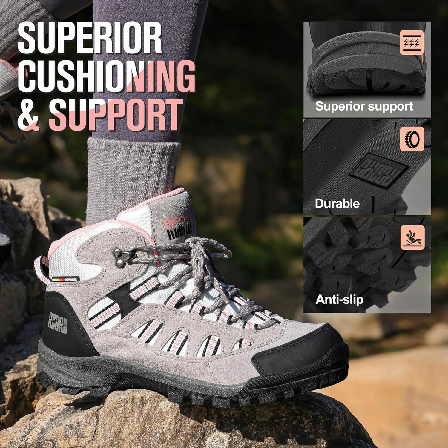 R CORD Hiking Boots Women Waterproof Non-Slip Womens Hiking Shoes Comfortable Outdoor Womens Hiking Boots Walking Boots Hiking Shoes Women