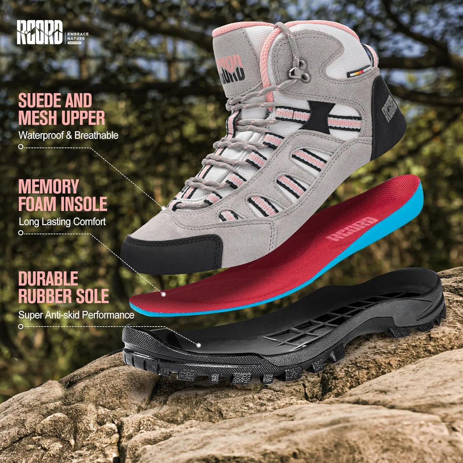 R CORD Hiking Boots Women Waterproof Non-Slip Womens Hiking Shoes Comfortable Outdoor Womens Hiking Boots Walking Boots Hiking Shoes Women