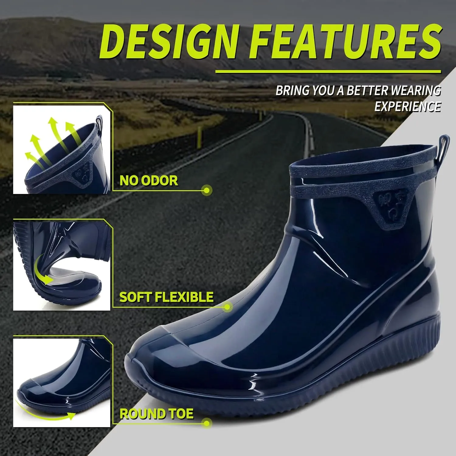Rain Boots for Women，Waterproof Garden Rubber Boots, Non-slip Width Mid-Calf Comfort Short Boots, Ankle Rainboots Boots, Lightweight Platform Mud Boots Water Shoes for Outdoor Working Fishing