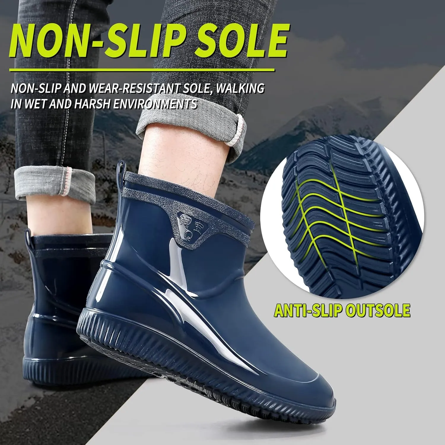 Rain Boots for Women，Waterproof Garden Rubber Boots, Non-slip Width Mid-Calf Comfort Short Boots, Ankle Rainboots Boots, Lightweight Platform Mud Boots Water Shoes for Outdoor Working Fishing
