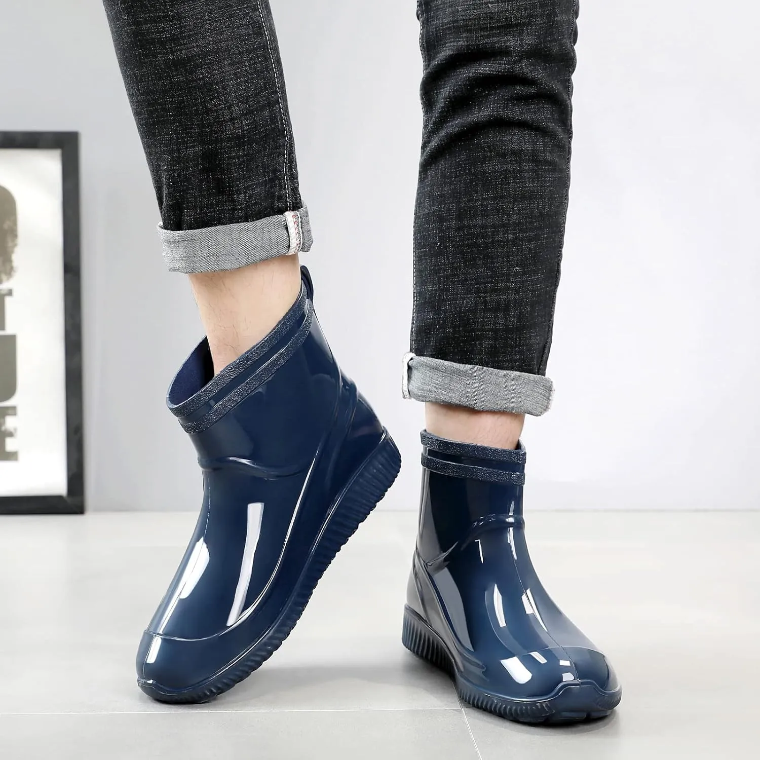 Rain Boots for Women，Waterproof Garden Rubber Boots, Non-slip Width Mid-Calf Comfort Short Boots, Ankle Rainboots Boots, Lightweight Platform Mud Boots Water Shoes for Outdoor Working Fishing