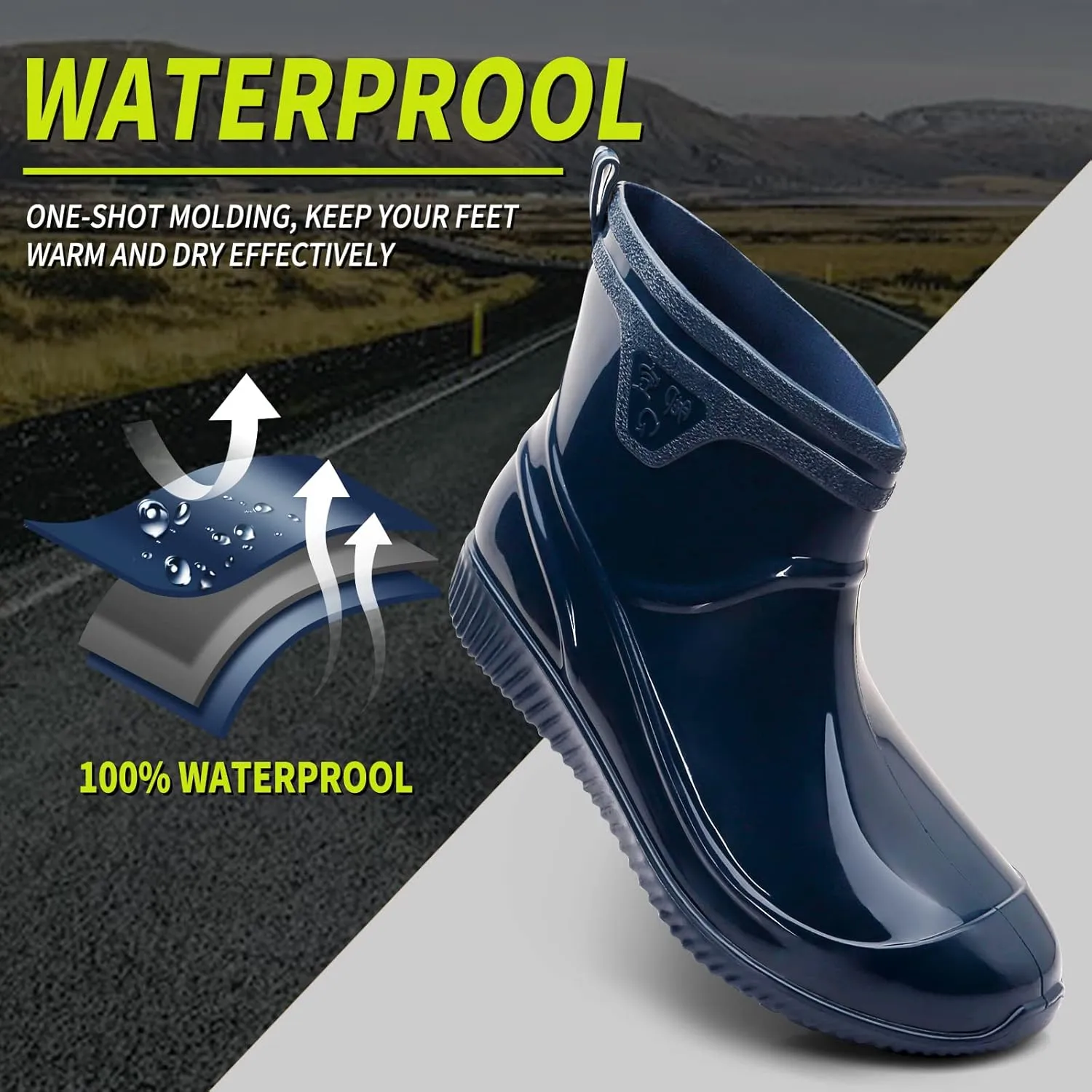 Rain Boots for Women，Waterproof Garden Rubber Boots, Non-slip Width Mid-Calf Comfort Short Boots, Ankle Rainboots Boots, Lightweight Platform Mud Boots Water Shoes for Outdoor Working Fishing