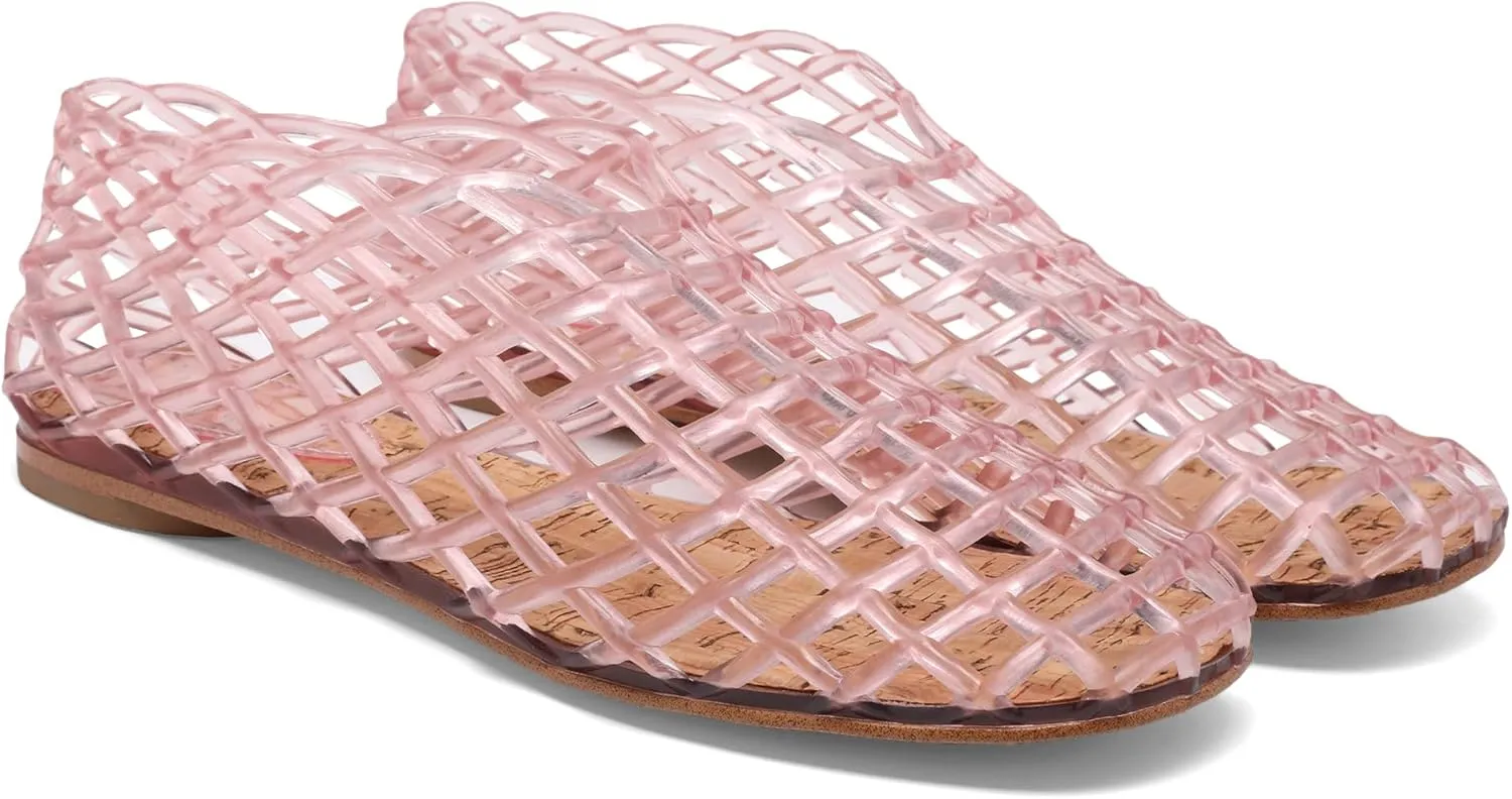 Red Jelly Mesh Ballet Flats for Women Adult Clear Hollow Jelly Sandals Beach Ballerina Jellies Shoes