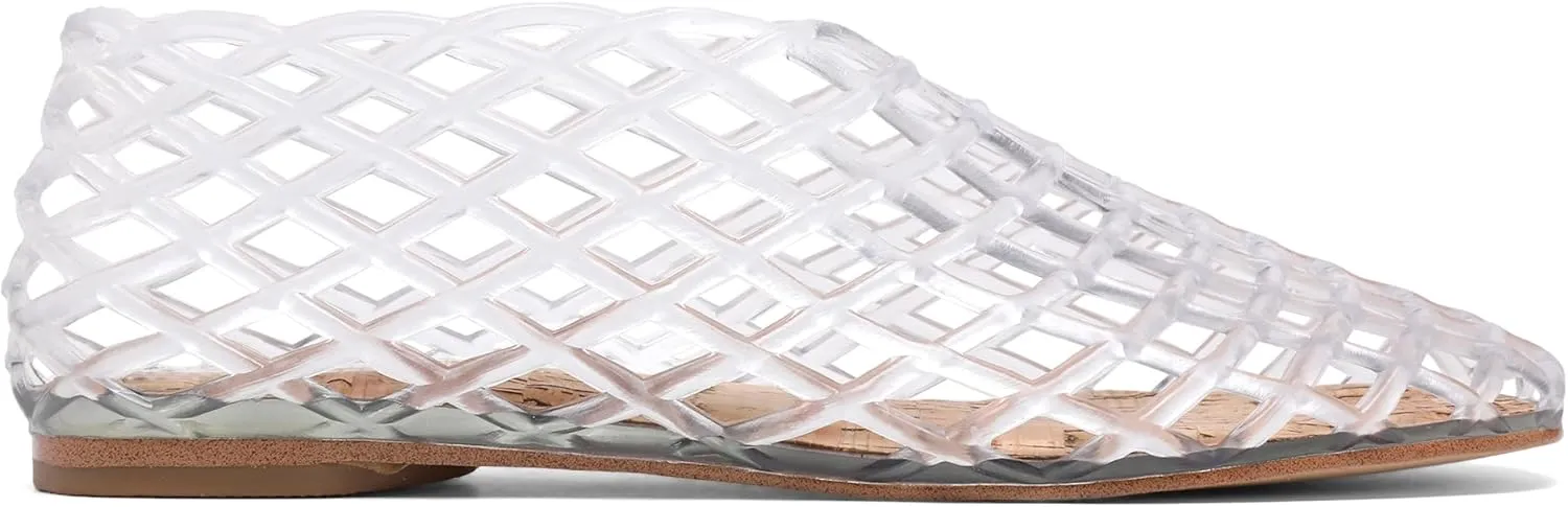 Red Jelly Mesh Ballet Flats for Women Adult Clear Hollow Jelly Sandals Beach Ballerina Jellies Shoes