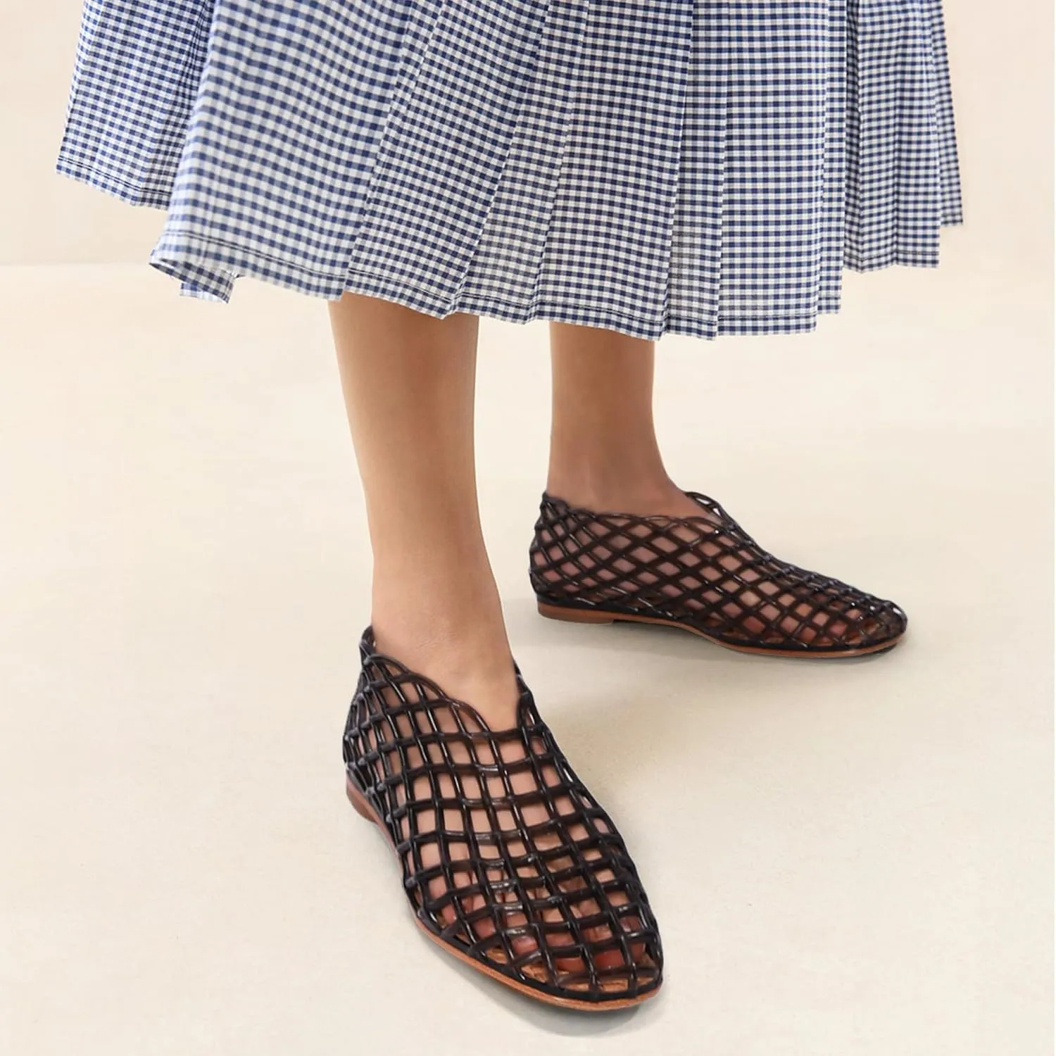 Red Jelly Mesh Ballet Flats for Women Adult Clear Hollow Jelly Sandals Beach Ballerina Jellies Shoes