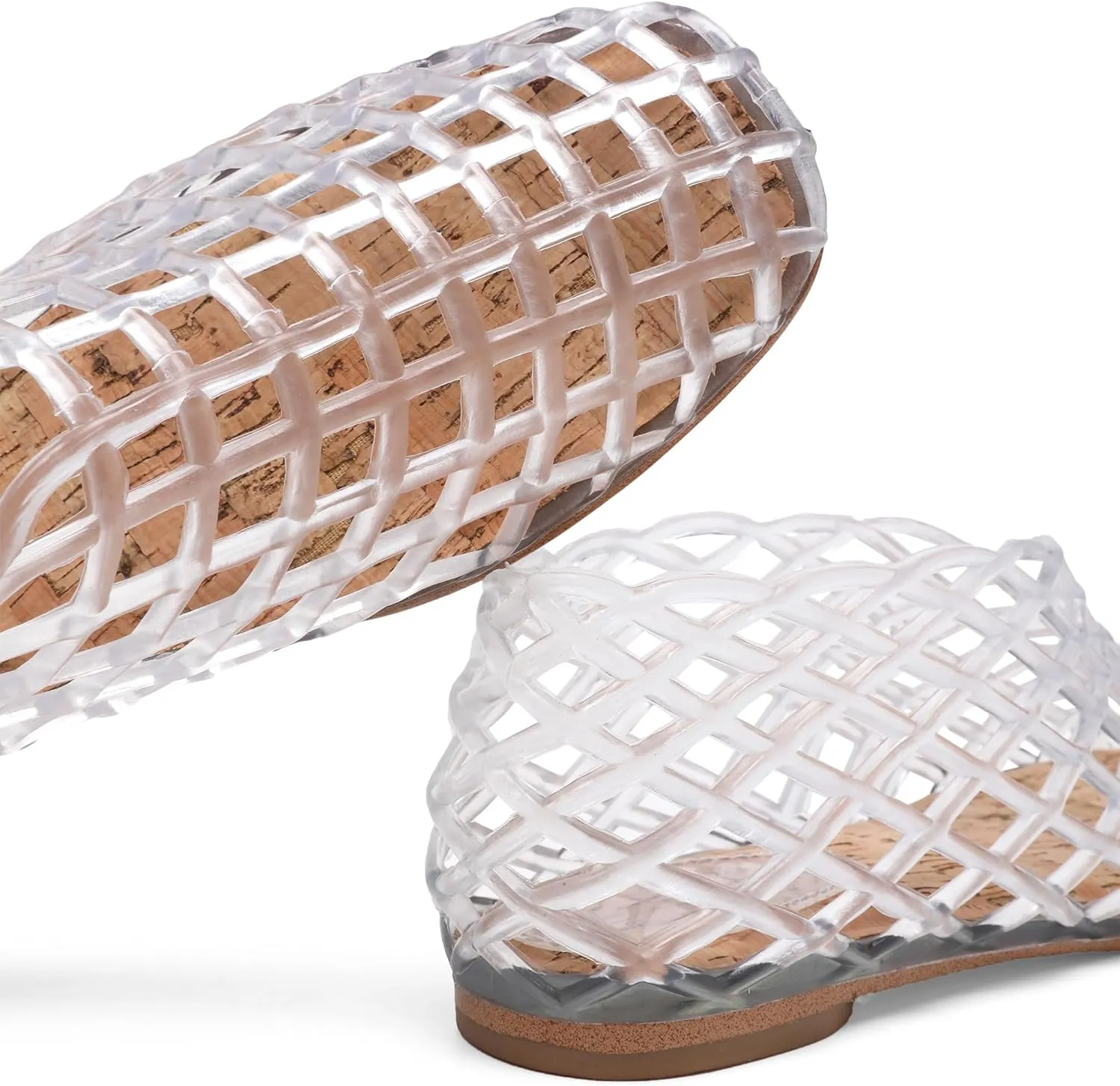 Red Jelly Mesh Ballet Flats for Women Adult Clear Hollow Jelly Sandals Beach Ballerina Jellies Shoes