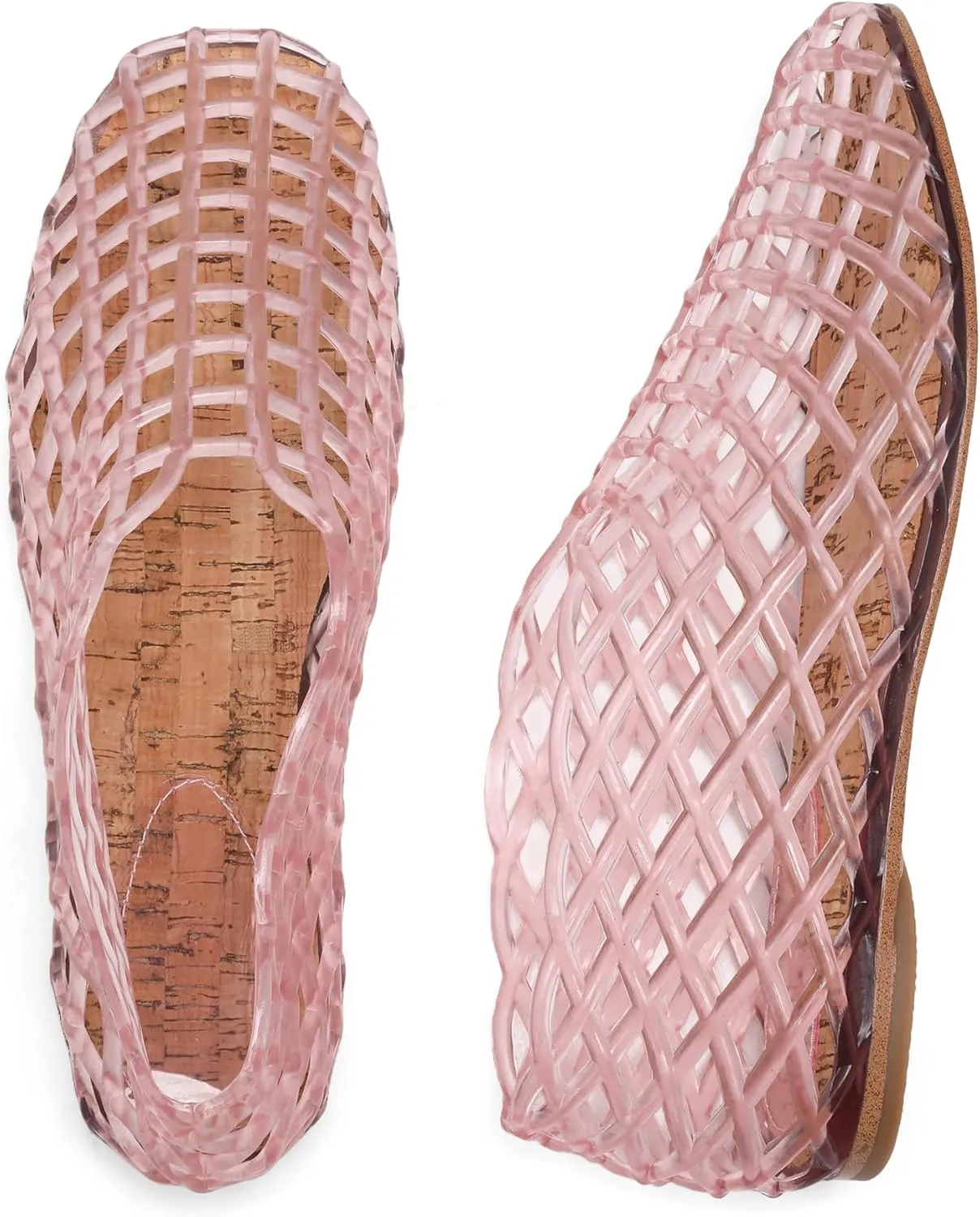 Red Jelly Mesh Ballet Flats for Women Adult Clear Hollow Jelly Sandals Beach Ballerina Jellies Shoes