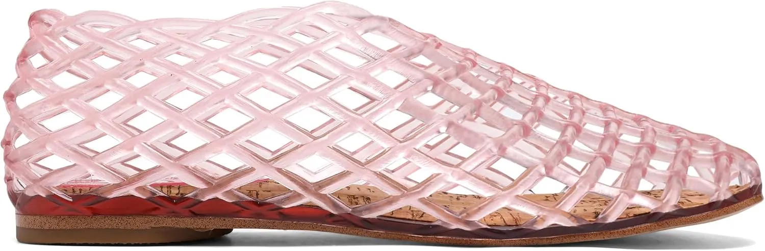 Red Jelly Mesh Ballet Flats for Women Adult Clear Hollow Jelly Sandals Beach Ballerina Jellies Shoes