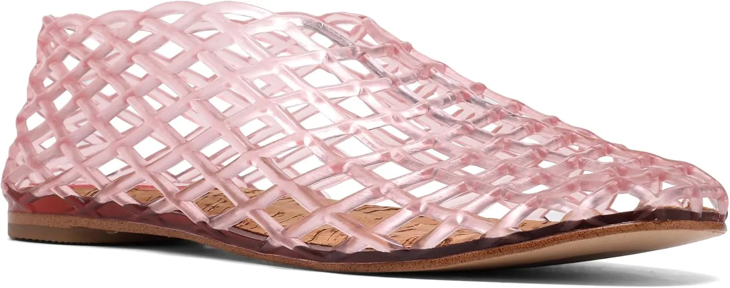 Red Jelly Mesh Ballet Flats for Women Adult Clear Hollow Jelly Sandals Beach Ballerina Jellies Shoes
