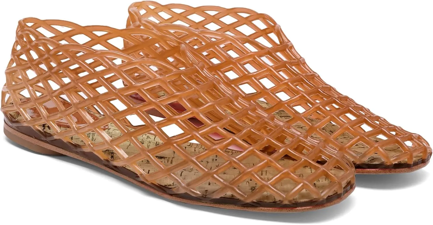 Red Jelly Mesh Ballet Flats for Women Adult Clear Hollow Jelly Sandals Beach Ballerina Jellies Shoes