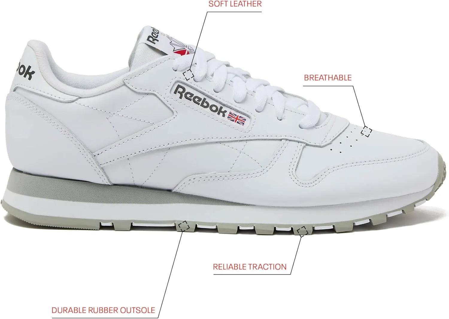 Reebok Men's Classic Leather Sneakers Black Or White Tennis Shoes
