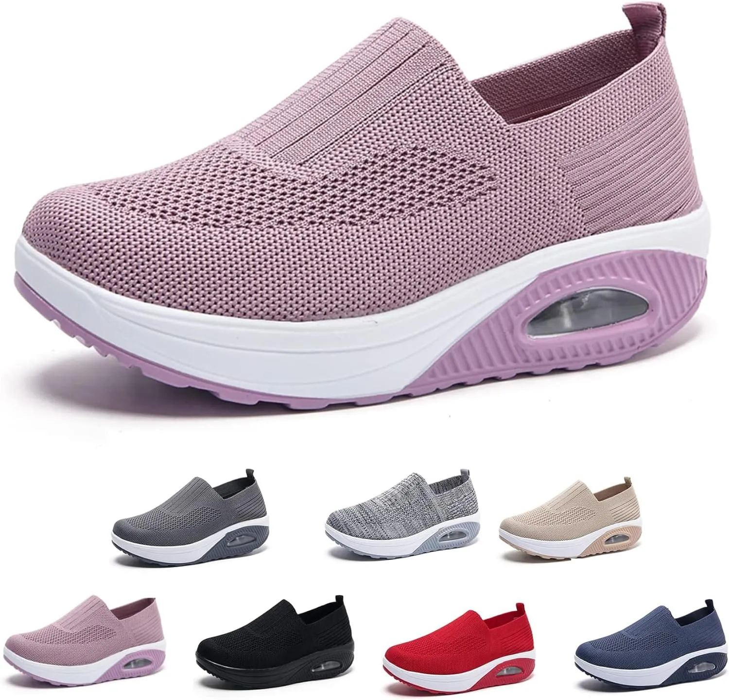 RiceelSor Women's Orthopedic Mesh Air Cushion Walking Shoes Casual Slip-on Platform Sneakers Breathable Arch Support Wedge Loafers