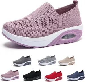 RiceelSor Women's Orthopedic Mesh Air Cushion Walking Shoes Casual Slip-on Platform Sneakers Breathable Arch Support Wedge Loafers