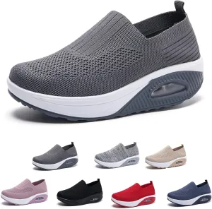 RiceelSor Women's Orthopedic Mesh Air Cushion Walking Shoes Casual Slip-on Platform Sneakers Breathable Arch Support Wedge Loafers