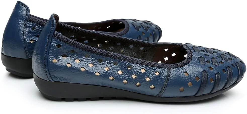 rismart Women's Hollow Comfort Slip On Leather Ballets Flats Shoes