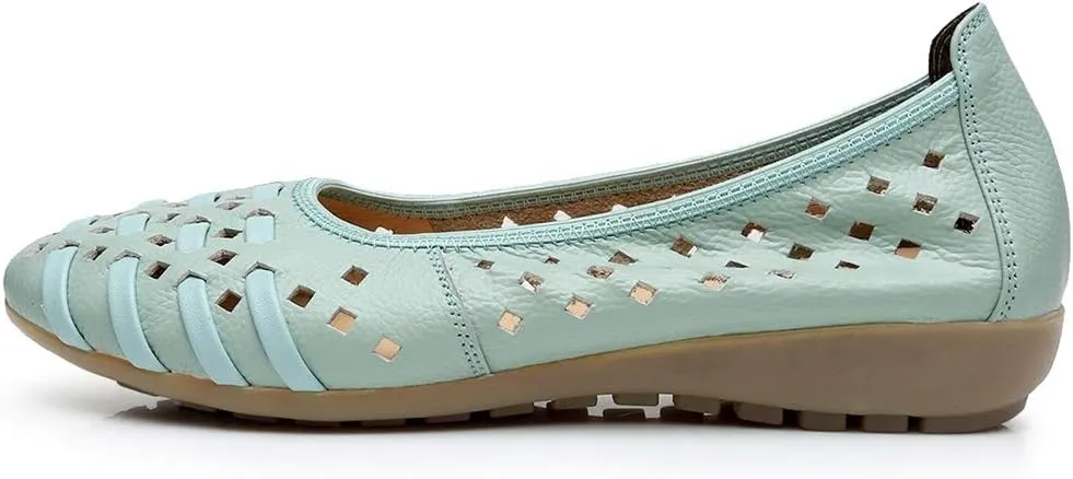 rismart Women's Hollow Comfort Slip On Leather Ballets Flats Shoes