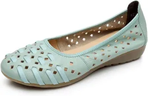 rismart Women's Hollow Comfort Slip On Leather Ballets Flats Shoes