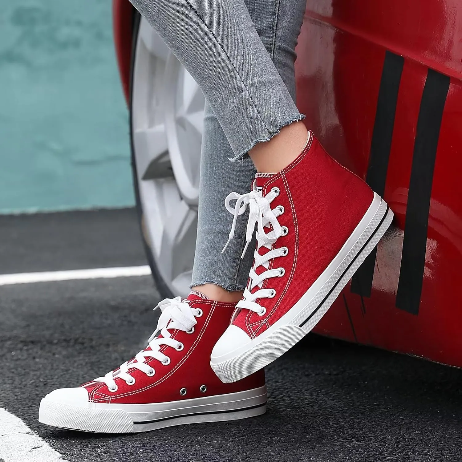 Rorbte Womens High Top Sneakers for Women Classic Lace Up Cotton Canvas Shoes Womens Casual Canvas Walking Shoes
