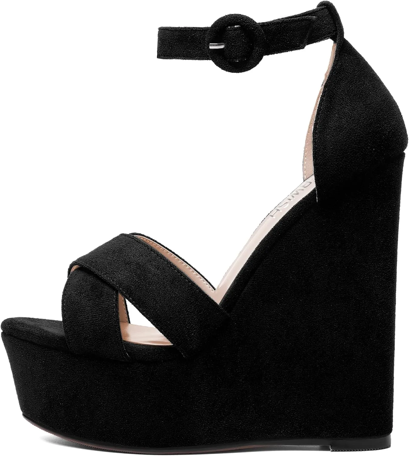 ROSERWISH Womens Open Toe Fashion Party Platform Ankle Strap Wedding Suede Sexy Wedge High Heel Heeled Sandals 6 Inch