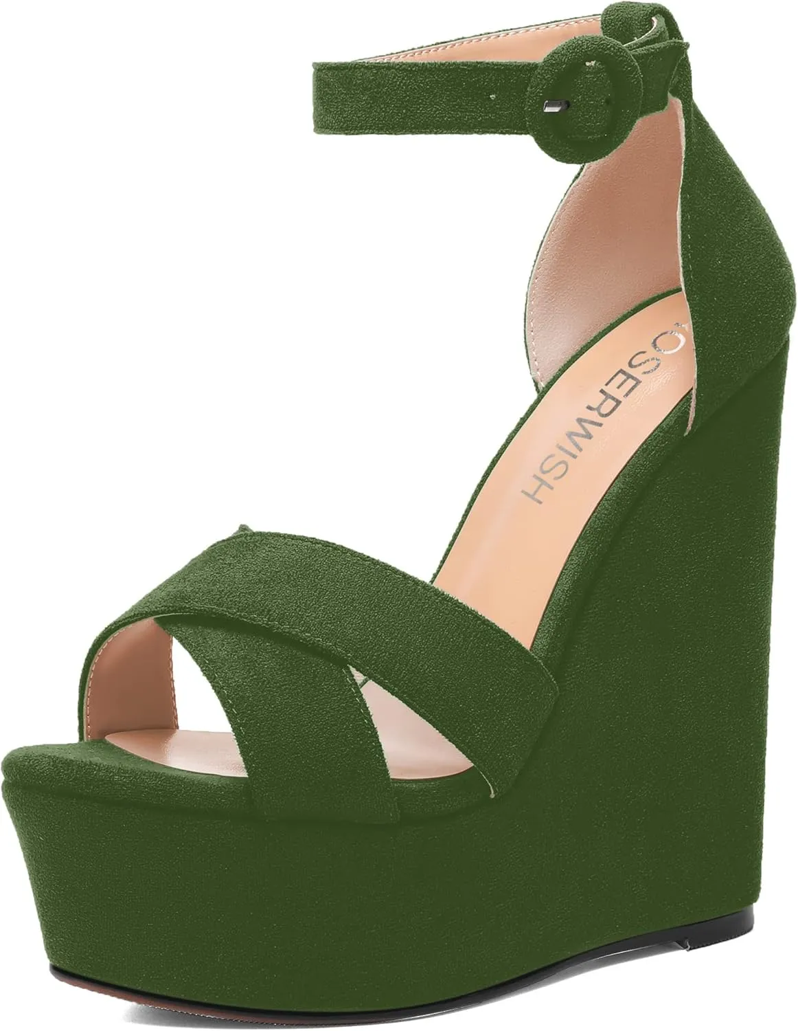 ROSERWISH Womens Open Toe Fashion Party Platform Ankle Strap Wedding Suede Sexy Wedge High Heel Heeled Sandals 6 Inch