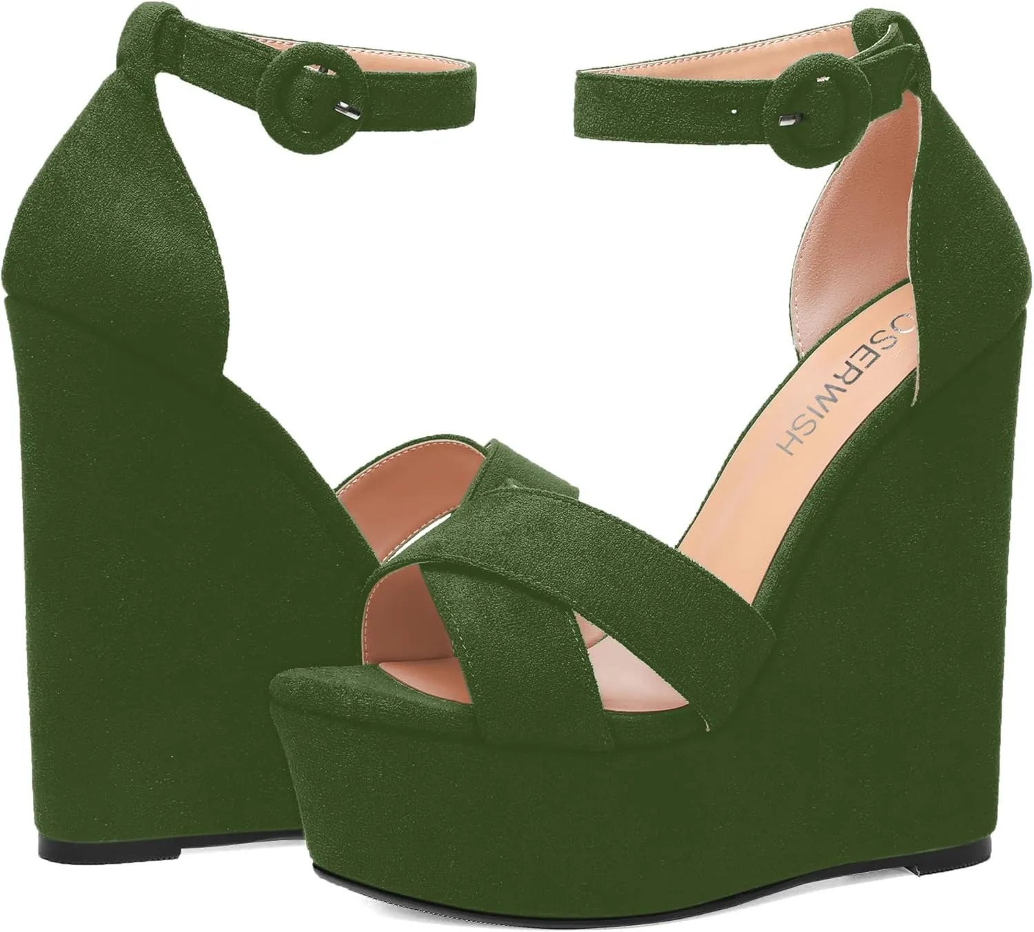 ROSERWISH Womens Open Toe Fashion Party Platform Ankle Strap Wedding Suede Sexy Wedge High Heel Heeled Sandals 6 Inch
