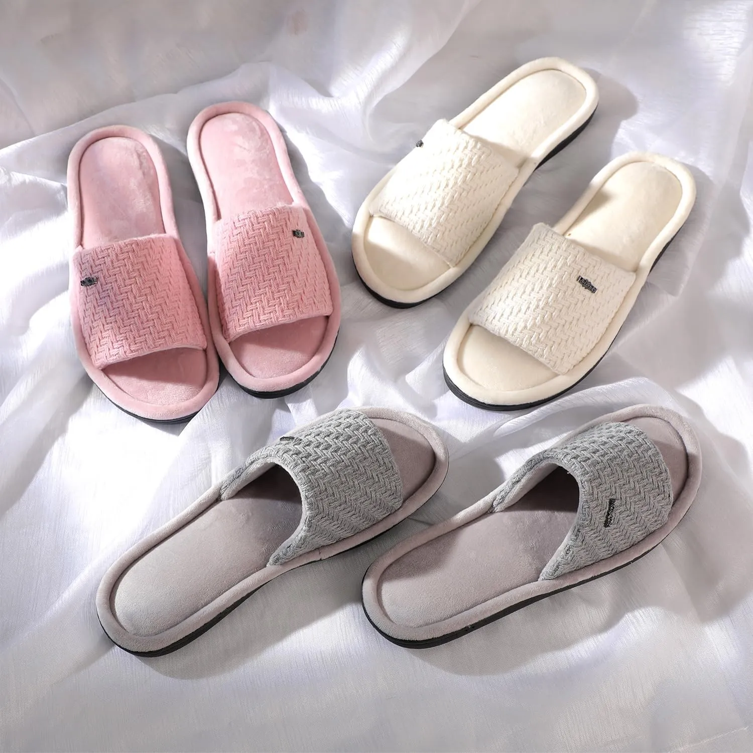 Roxoni Velvet Knit Flat Sandals for Women - Stylish Textured Woven Surface, Soft Ridge Around Insole